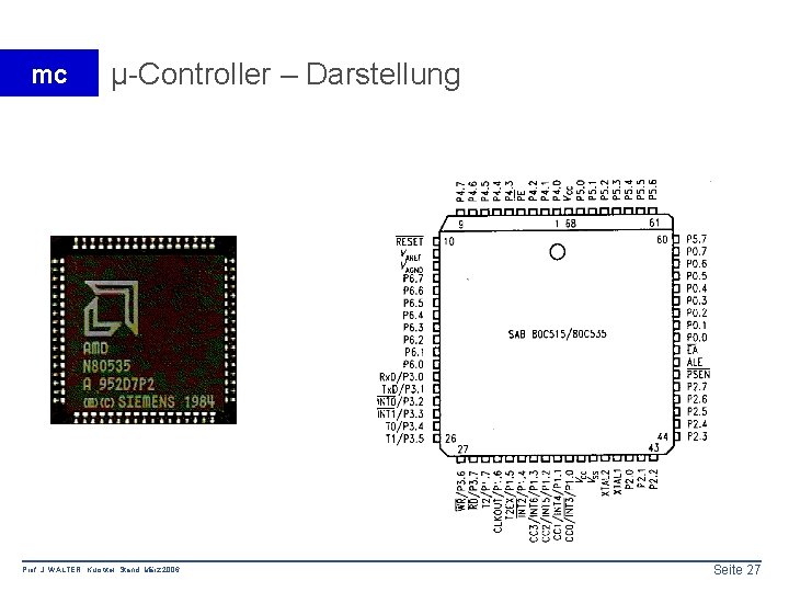 mc µ-Controller – Darstellung Prof. J. WALTER Kurstitel Stand: März 2006 Seite 27 