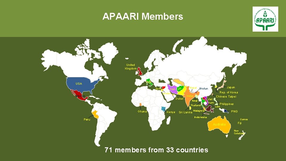 APAARI Members United Kingdom Uzb Italy USA Syria Iran Jordan Mexico . g. Af