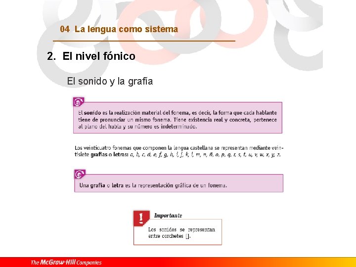 04 La lengua como sistema 2. El nivel fónico El sonido y la grafía