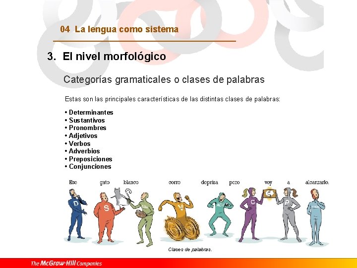 04 La lengua como sistema 3. El nivel morfológico Categorías gramaticales o clases de