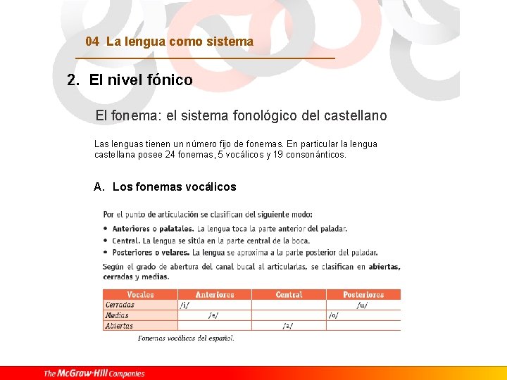 04 La lengua como sistema 2. El nivel fónico El fonema: el sistema fonológico