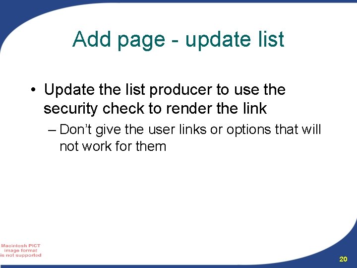 Add page - update list • Update the list producer to use the security
