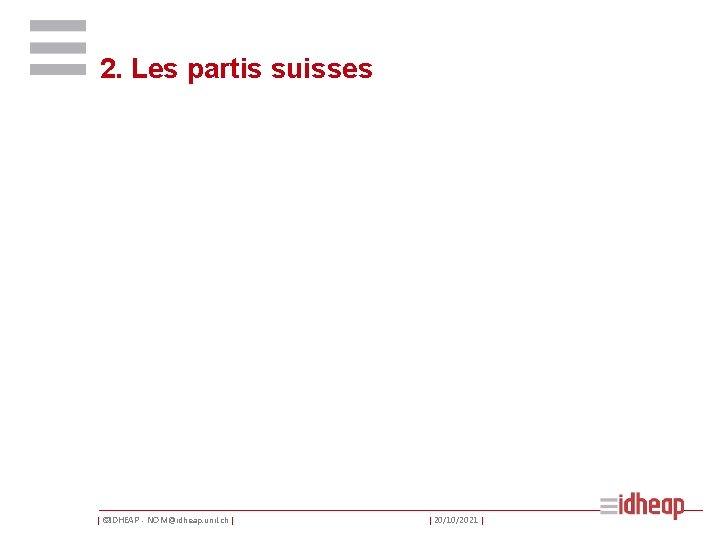 2. Les partis suisses | ©IDHEAP - NOM@idheap. unil. ch | | 20/10/2021 |