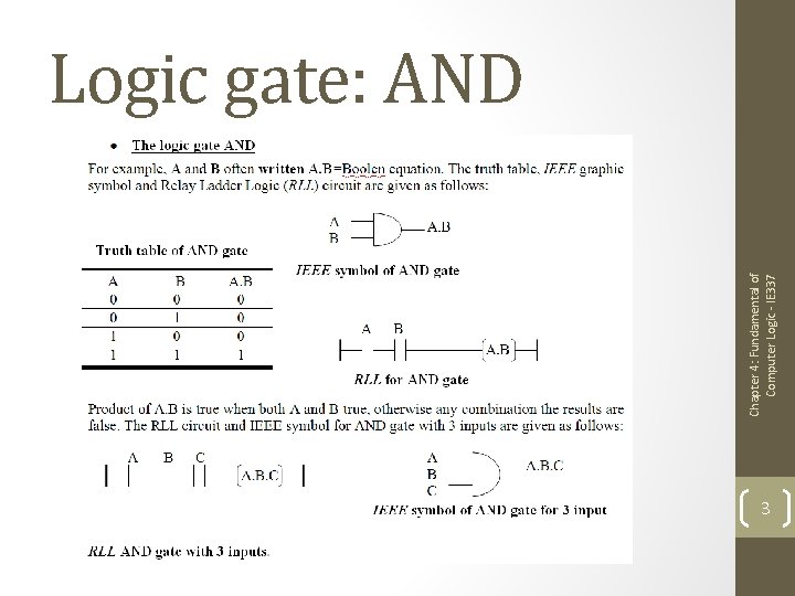 Chapter 4: Fundamental of Computer Logic - IE 337 Logic gate: AND 3 Chapter 4: Fundamental of Computer Logic - IE 337 Logic gate: AND 3