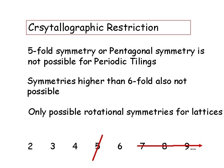 Crsytallographic Restriction 5 -fold symmetry or Pentagonal symmetry is not possible for Periodic Tilings