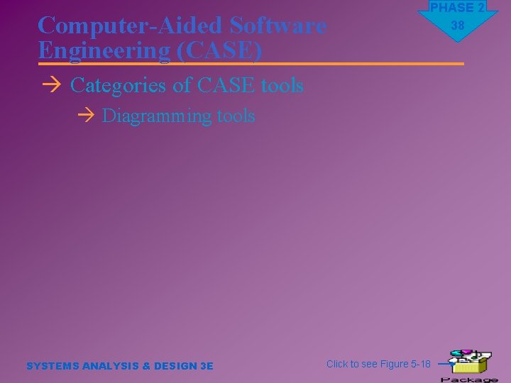 Computer-Aided Software Engineering (CASE) PHASE 2 38 à Categories of CASE tools à Diagramming