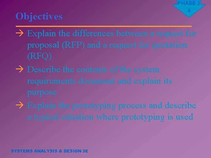 Objectives PHASE 2 4 à Explain the differences between a request for proposal (RFP)