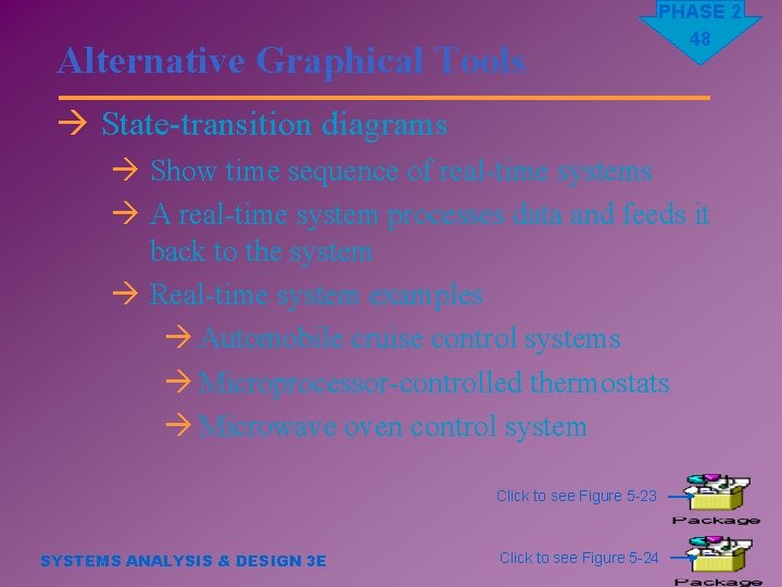 Alternative Graphical Tools PHASE 2 48 à State-transition diagrams à Show time sequence of