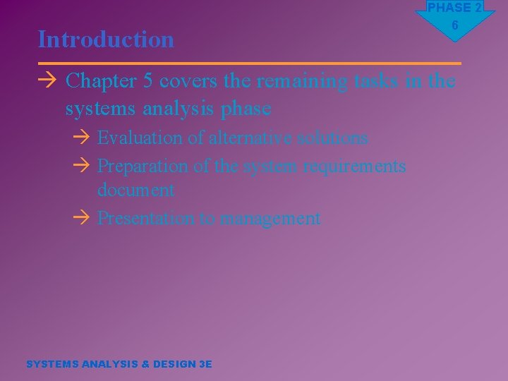 Introduction PHASE 2 6 à Chapter 5 covers the remaining tasks in the systems