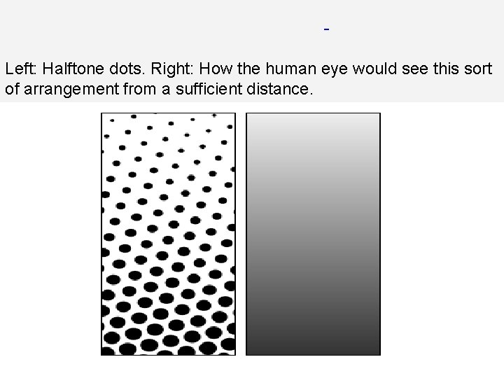 Left: Halftone dots. Right: How the human eye would see this sort of arrangement