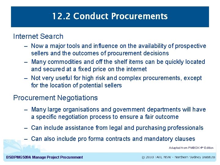 12. 2 Conduct Procurements Internet Search – Now a major tools and influence on