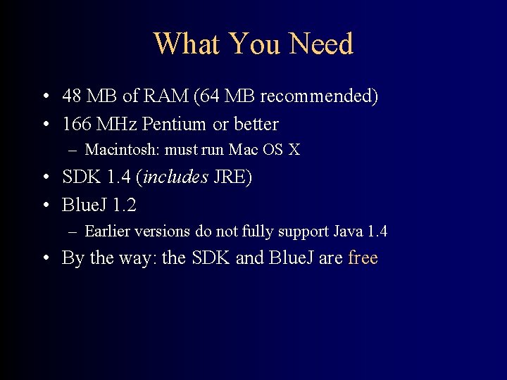 What You Need • 48 MB of RAM (64 MB recommended) • 166 MHz