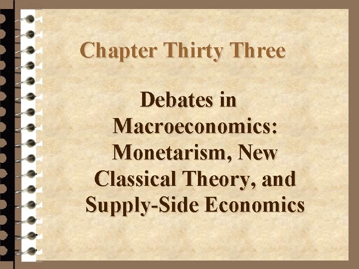 Chapter Thirty Three Debates in Macroeconomics: Monetarism, New Classical Theory, and Supply-Side Economics 