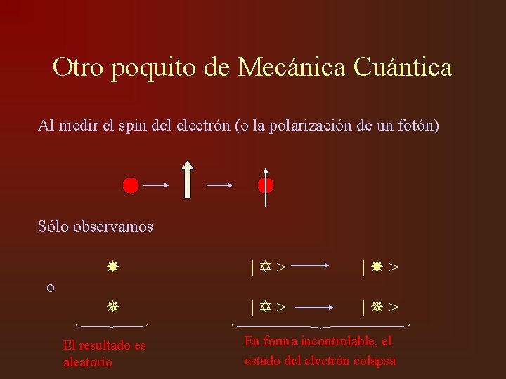 Otro poquito de Mecánica Cuántica Al medir el spin del electrón (o la polarización