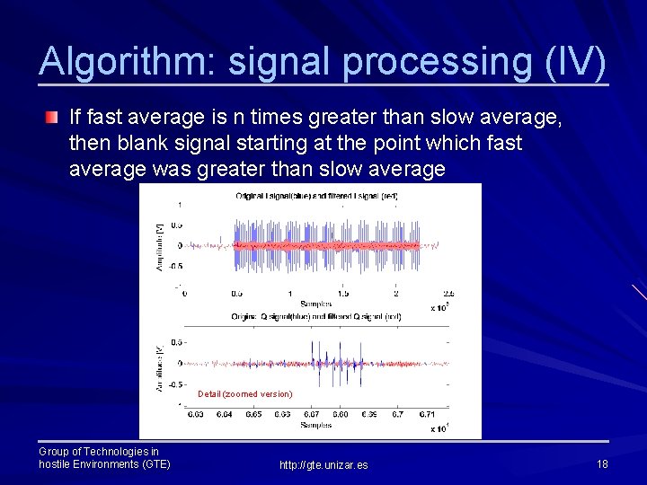 Algorithm: signal processing (IV) If fast average is n times greater than slow average,