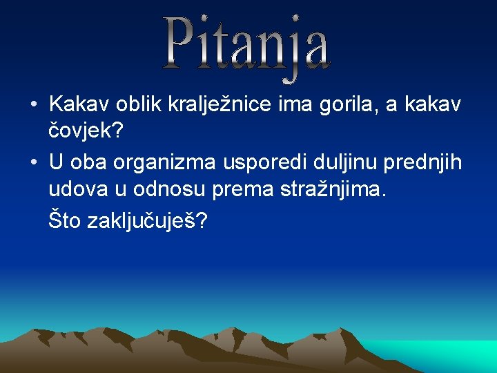  • Kakav oblik kralježnice ima gorila, a kakav čovjek? • U oba organizma