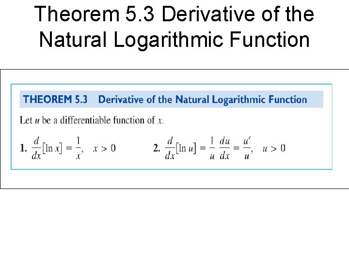 Theorem 5. 3 Derivative of the Natural Logarithmic Function 