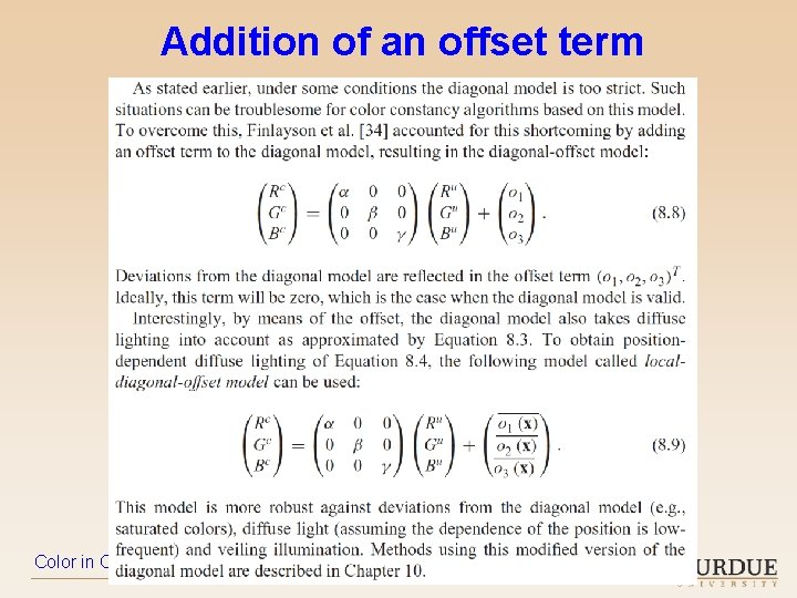 Addition of an offset term Color in Computer Vision – 2019 