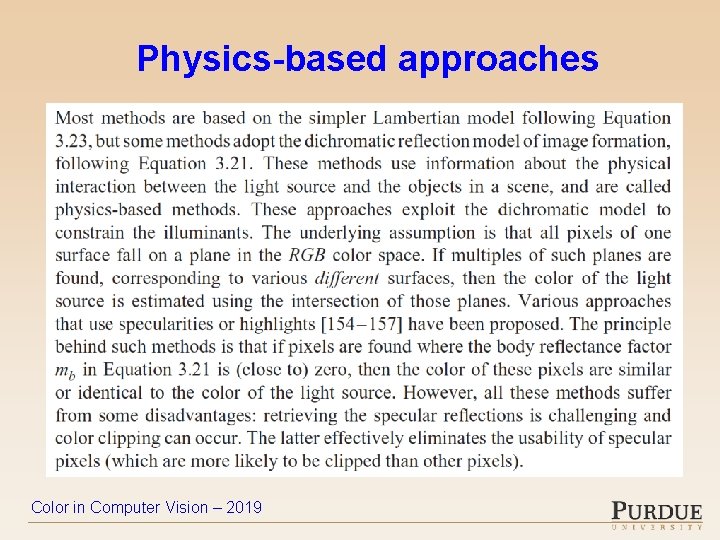 Physics-based approaches Color in Computer Vision – 2019 