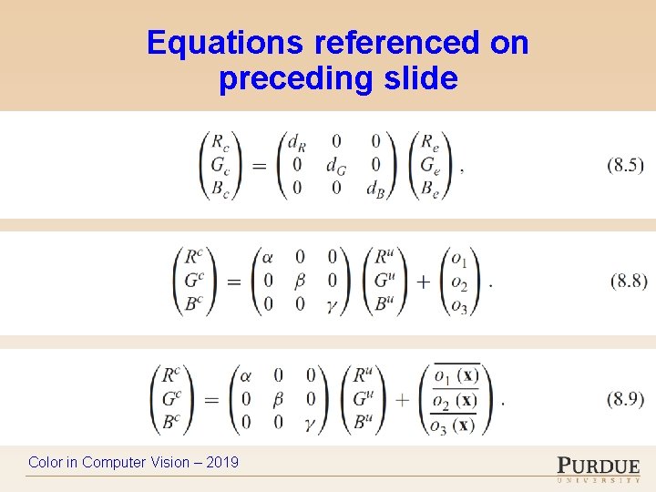 Equations referenced on preceding slide Color in Computer Vision – 2019 
