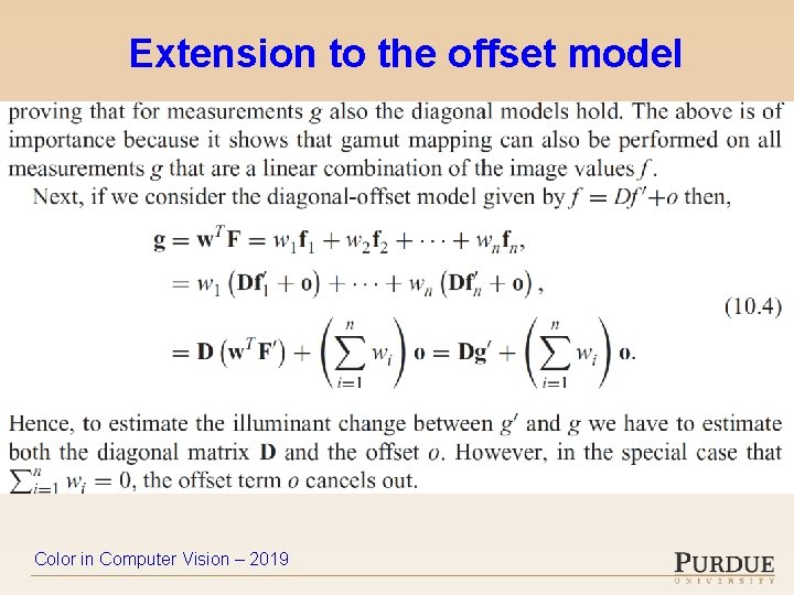 Extension to the offset model Color in Computer Vision – 2019 