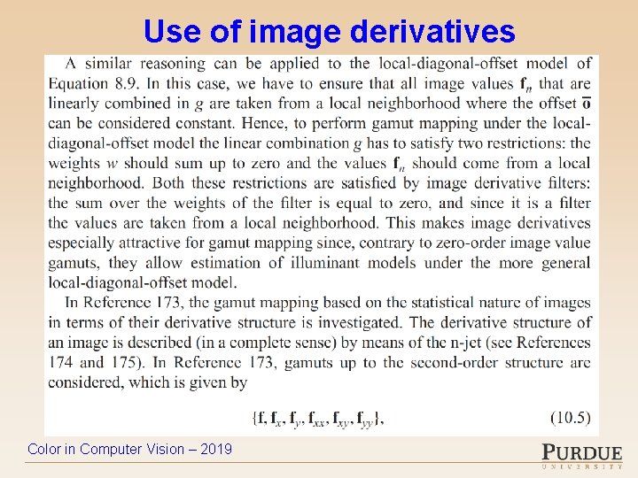 Use of image derivatives Color in Computer Vision – 2019 