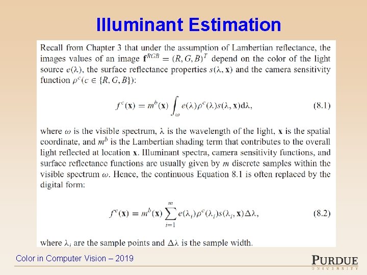 Illuminant Estimation Color in Computer Vision – 2019 