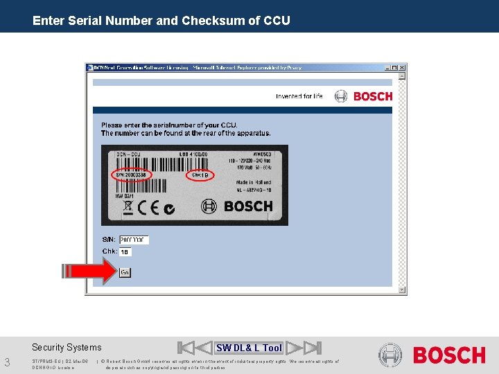 Enter Serial Number and Checksum of CCU 1 B 1 B Security Systems 3