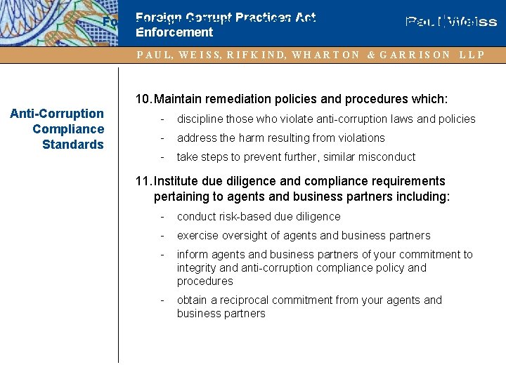 Foreign Corrupt Practices Act (FCPA): Current Anti-corruption Enforcement Compliance Best Practices (continued) P A