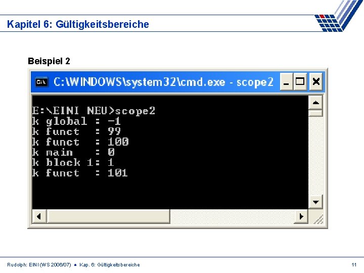 Kapitel 6: Gültigkeitsbereiche Beispiel 2 Rudolph: EINI (WS 2006/07) ● Kap. 6: Gültigkeitsbereiche 11