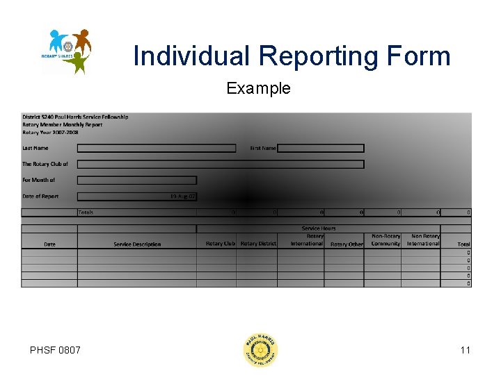 Individual Reporting Form Example PHSF 0807 11 