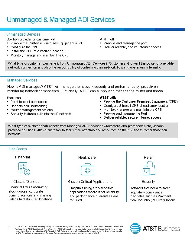 Unmanaged & Managed ADI Services Unmanaged Services Solution provider or customer will: • Provide