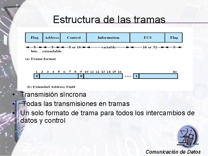 Estructura de las tramas • Transmisión síncrona • Todas las transmisiones en tramas •