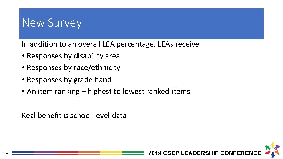 New Survey In addition to an overall LEA percentage, LEAs receive • Responses by