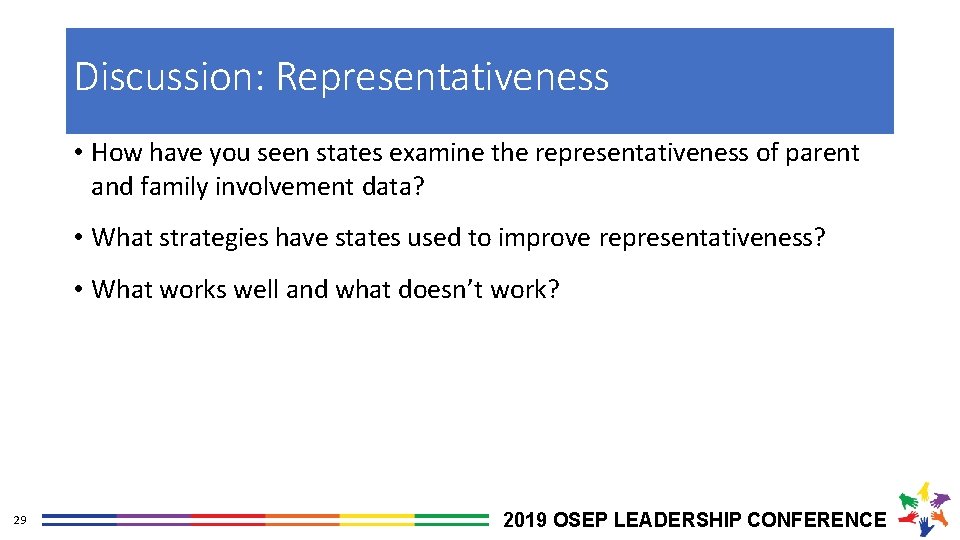 Discussion: Representativeness • How have you seen states examine the representativeness of parent and