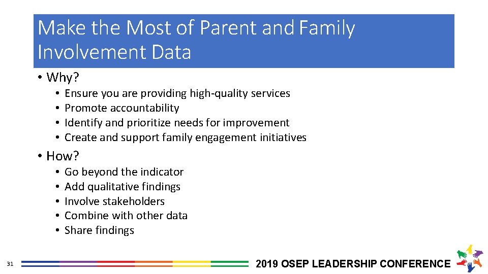 Make the Most of Parent and Family Involvement Data • Why? • • Ensure