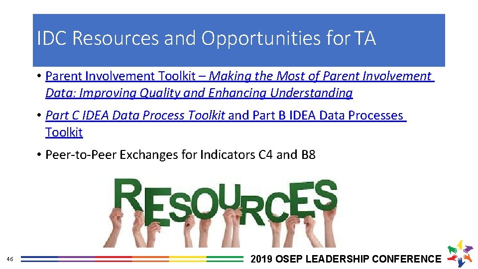 IDC Resources and Opportunities for TA • Parent Involvement Toolkit – Making the Most