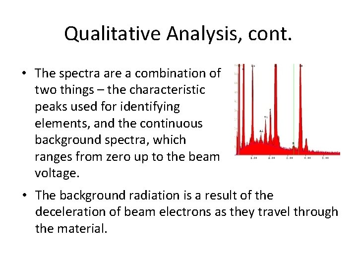 Qualitative Analysis, cont. • The spectra are a combination of two things – the