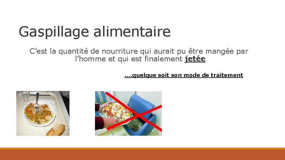 Gaspillage alimentaire C’est la quantité de nourriture qui aurait pu être mangée par l’homme