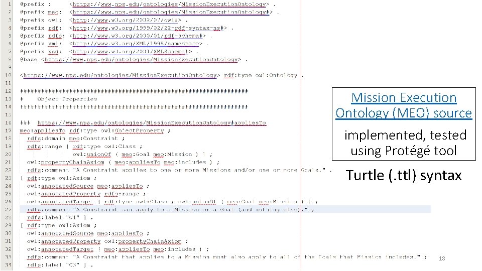 Mission Execution Ontology (MEO) source implemented, tested using Protégé tool Turtle (. ttl) syntax Mission Execution Ontology (MEO) source implemented, tested using Protégé tool Turtle (. ttl) syntax