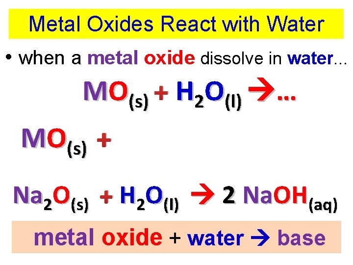 Metal Oxides React with Water • when a metal oxide dissolve in water. .