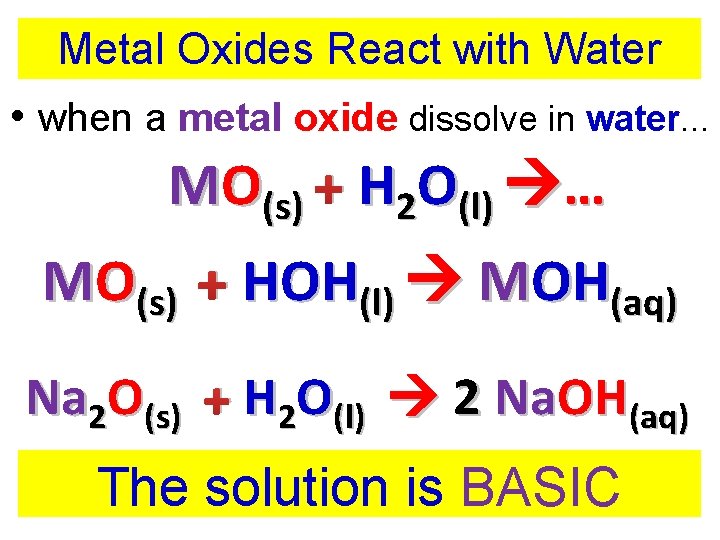 Metal Oxides React with Water • when a metal oxide dissolve in water. .