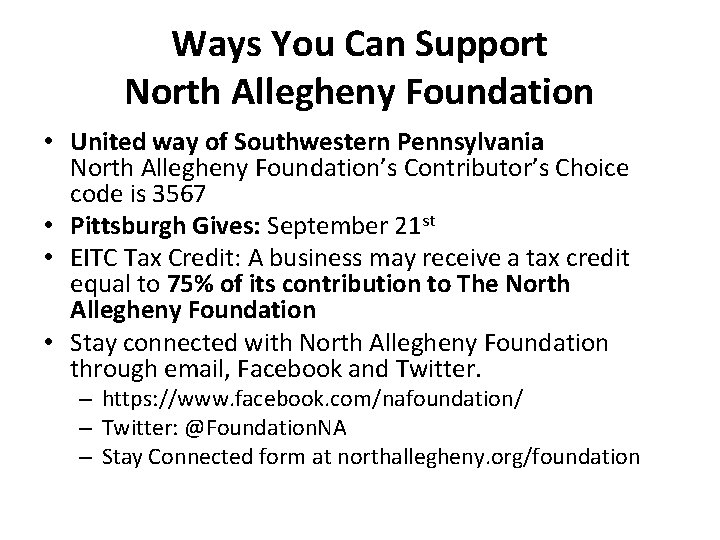 Ways You Can Support North Allegheny Foundation • United way of Southwestern Pennsylvania North