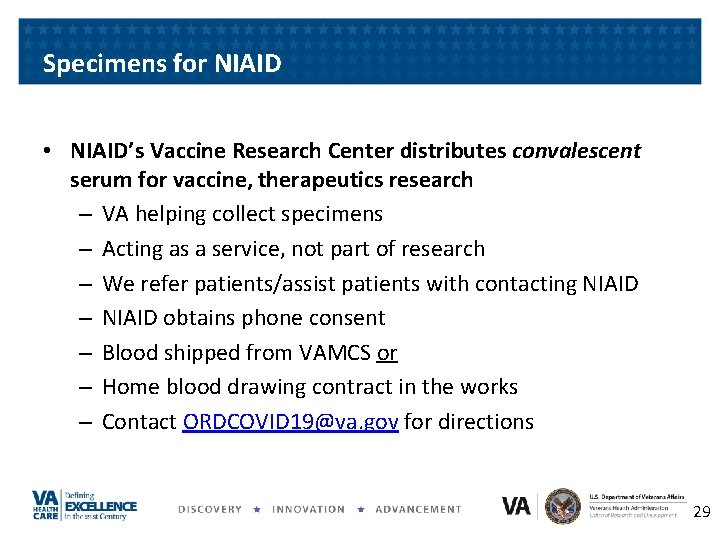 Specimens for NIAID • NIAID’s Vaccine Research Center distributes convalescent serum for vaccine, therapeutics