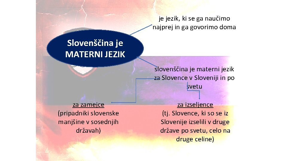 je jezik, ki se ga naučimo najprej in ga govorimo doma Slovenščina je MATERNI