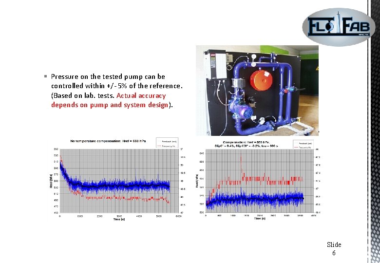 § Pressure on the tested pump can be controlled within +/- 5% of the