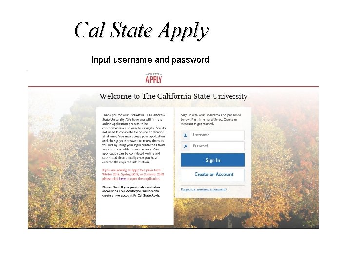 Cal State Apply Input username and password 