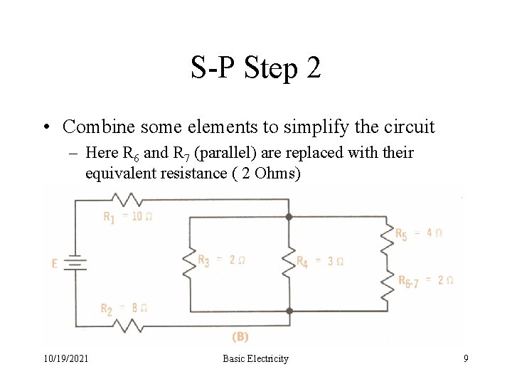 S-P Step 2 • Combine some elements to simplify the circuit – Here R