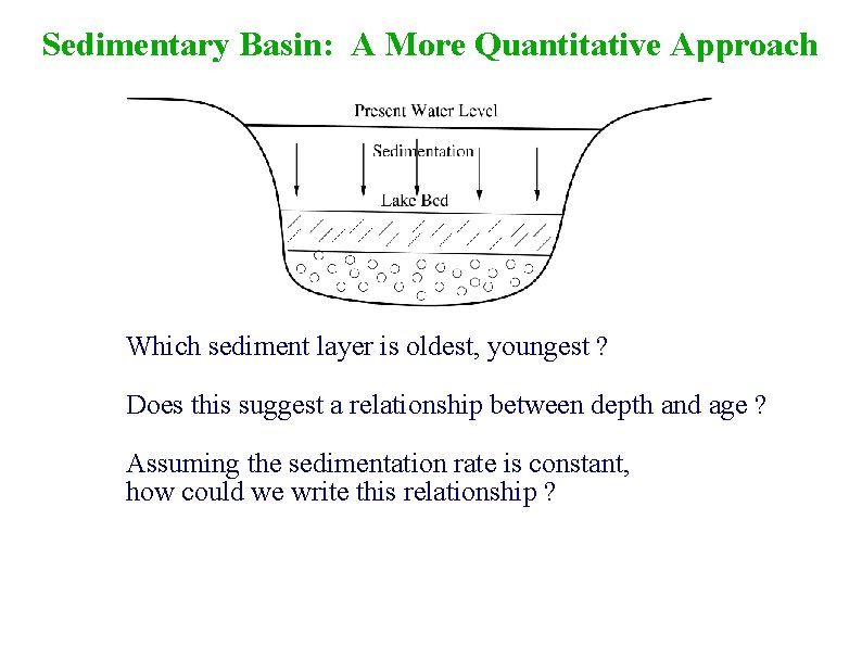 Sedimentary Basin: A More Quantitative Approach Which sediment layer is oldest, youngest ? Does