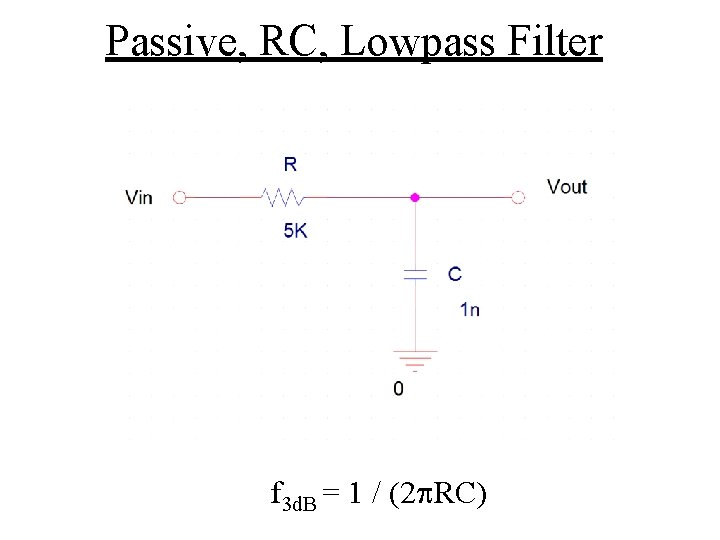 Passive, RC, Lowpass Filter f 3 d. B = 1 / (2 p. RC)